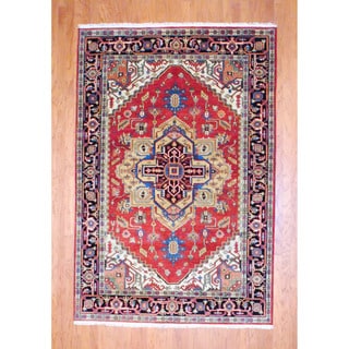 Great Prices Indo Hand-knotted 6' x 9' Heriz Red/ Black Wool Rug (India)