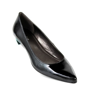 ... Klein Women's 'Pepin' Black Crinkled Leather Low Heel Dress Shoes