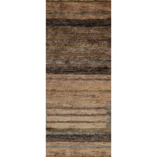 Hand-woven Casual Tumaco Brown Abstract Hemp Rug (2'6 x 8')