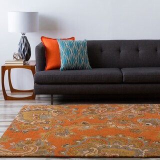 Hand-tufted Transitional Arauca Orange Floral New Zealand Wool Rug (2' x 3')