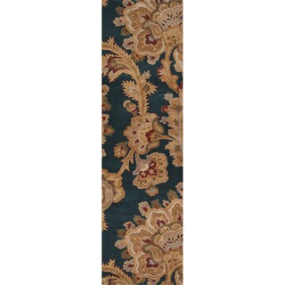 Hand-tufted Transitional Tierralta Blue Floral New Zealand Wool Rug (2'6 x 8')