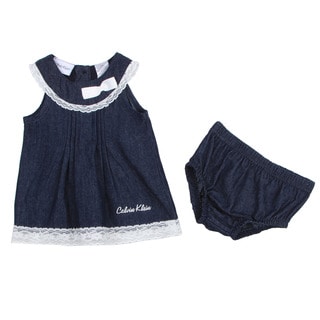 Calvin Klein Newborn Girl's Navy Dress with Matching Bottoms Set