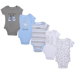 Calvin Klein Newborn Boys Bodysuit Set in Light Blue/White