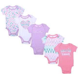Calvin Klein Newborn Girls Printed Bodysuit Set in Pink/Purple/White