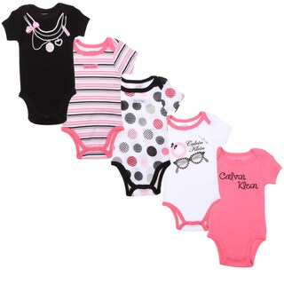 Calvin Klein Newborn Girls Printed Bodysuit Set in Pink/Black/White