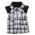 Calvin Klein Newborn Boys Black Polo with Black/ White Plaid Overalls Set