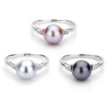 DaVonna Sterling Silver 8-9 mm Round Pearl and 1/10ct TDW Diamond Ring