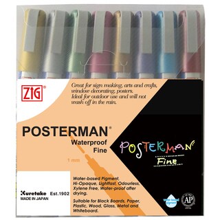 Zig Posterman Fine Tip Metallic Marker Set 8/Pkg-