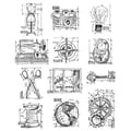 Tim Holtz Large Cling Rubber Stamp Set-Mini Blueprints 3