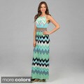 London Times Women's Chevron Pattern Matte Jersey Maxi Dress