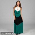 London Times Colorblocked Halter Matte Jersey Maxi Dress