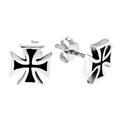 Solid Maltese Iron Cross Enamel Sterling Silver Earrings (Thailand)