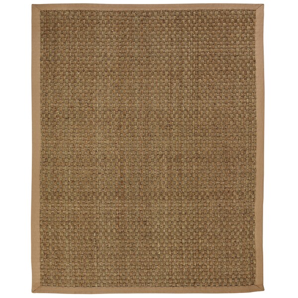 Windjammer Basketweave Seagrass Rug with Khaki Cotton Border (9 x 12)