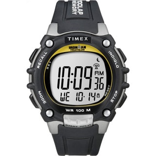 Timex Men's Ironman Traditional 100-Lap Black/ Silvertone/ Yellow Watch