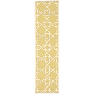 Hand-woven Moroccan Dhurrie Olive Wool Rug (2'6 x 8')