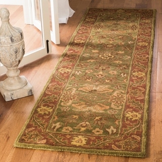 Handmade Taj Mahal Green/ Rust Wool Rug (2'3 x 22')