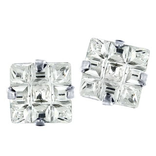 Stainless Steel Cubic Zirconia Square Grid Earrings