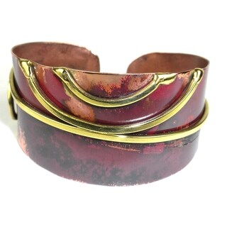 Handcrafted Red Copper and Brass Scroll Cuff (South Africa)