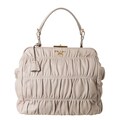 Prada Light Grey Ruched Leather Tote Bag