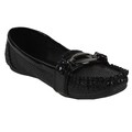 Spicy by Beston Women's Black Reptile Moc Toe Flats