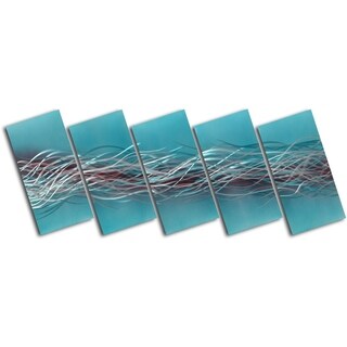 'School of silver fishes' 5-piece Handmade Metal Wall Art Set