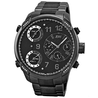 JBW Men's 'G4' Multi Time Zone Black Steel Lifestyle Diamond Watch