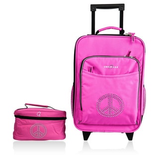 O3 Kids Bling Rhinestone Peace Luggage and Toiletry Bag Set