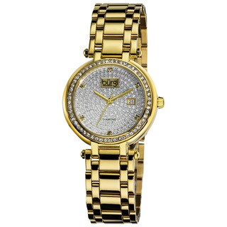 Burgi Women's Stainless Steel Pave Pattern Diamond Bracelet Watch