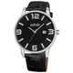 August Steiner Men's Slim Swiss Quartz Date Black Genuine Leather Strap Watch