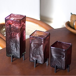 Set of 3 Blown Glass 'Amethyst Hurricane' Vases (Mexico)