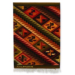 ###  Handcrafted Wool 'Andean Mosaic' Tapestry (Peru)