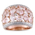 Miadora Sterling Silver Rose Quartz and Diamond Ring