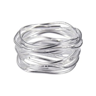 Modern Wavy Wire Mesh Band .925 Sterling Silver Ring (Thailand)
