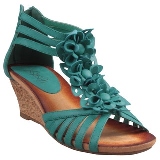 Refresh by Beston Women's 'Ginny-01' Turquoise T-Strap Wedge Sandals