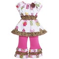 AnnLoren Girl's Owl and Leopard Print Tunic and Capri Set
