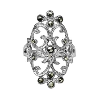 Swirl Marcasite Victorian Style Silver Ring (Thailand)