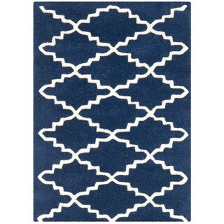 Handmade Moroccan Dark Blue Wool Rug (2' x 3')