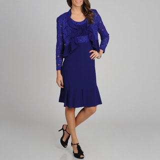 R & M Richards Women's Royal Lace and Ruffled Detailed Dress and Jacket Set