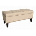 Beige Microfiber Tufted Nailhead Storage Bench Ottoman
