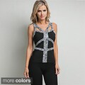 Stanzino Women's Bandage Striped Zebra Print Zip-back Tank Top