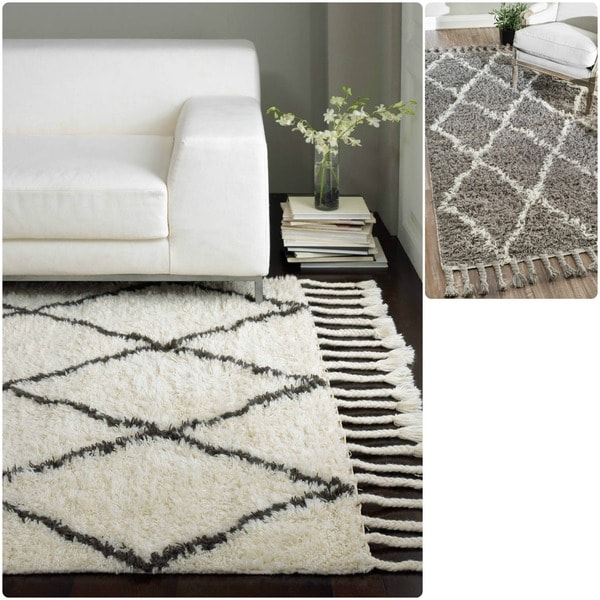 nuLOOM Handknotted Moroccan Trellis Natural Shag Wool Rug (8' x 10