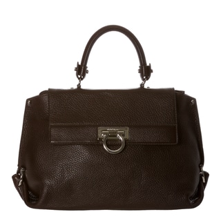 Salvatore Ferragamo 'Sofia' Dark Medium Brown Pebbled Leather Satchel