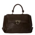 Salvatore Ferragamo 'Sofia' Dark Medium Brown Pebbled Leather Satchel