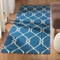 Hand-woven Moroccan Dhurrie Dark Blue Wool Rug (2'6 x 8')
