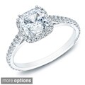 Auriya 14k Gold 1 1/2ct TDW Certified Cushion Diamond Halo Engagement Ring (H-I, SI1-SI2)