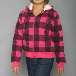 Level Sportswear Women's Fuchsia/Black Plaid Hoodie Jacket 