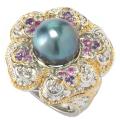 Michael Valitutti Two-tone Peacock Pearl, Amethyst and Pink Sapphire Ring (9-10 mm)