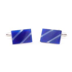 Cuff Daddy Silvertone Blue Slash Glass Cuff Links