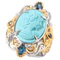Michael Valitutti Two-tone Turquoise Cameo and London Blue Topaz Ring