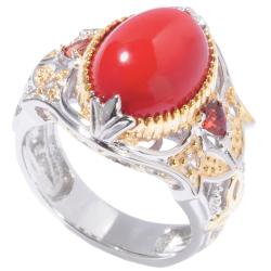 Michael Valitutti Two-tone Coral, Garnet and White Sapphire Ring